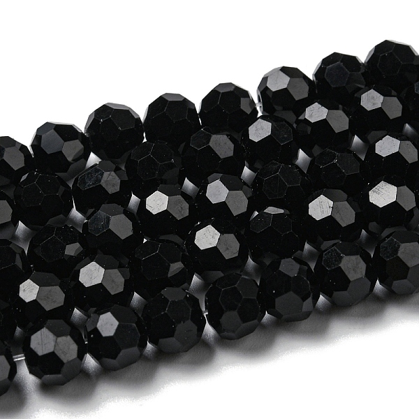 

PandaHall Opaque Glass Beads Stands, Faceted(32 Facets), Round, Black, 8mm, Hole: 1mm, about 65~67pcs/strand, 49~50cm Glass Round Black