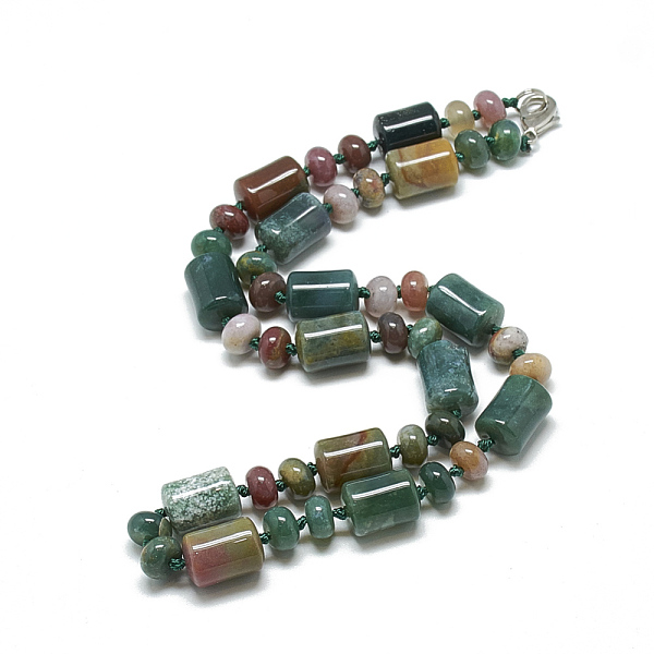 

PandaHall Natural Indian Agate Beaded Necklaces, with Alloy Lobster Clasps, Column, 18.1 inch~18.5 inch(46~47cm), Column: 13~14x10mm Indian...