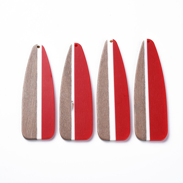 

PandaHall Opaque Resin & Walnut Wood Big Pendants, Teardrop, FireBrick, 76.5x24x3mm, Hole: 2mm Resin+Wood Teardrop Red
