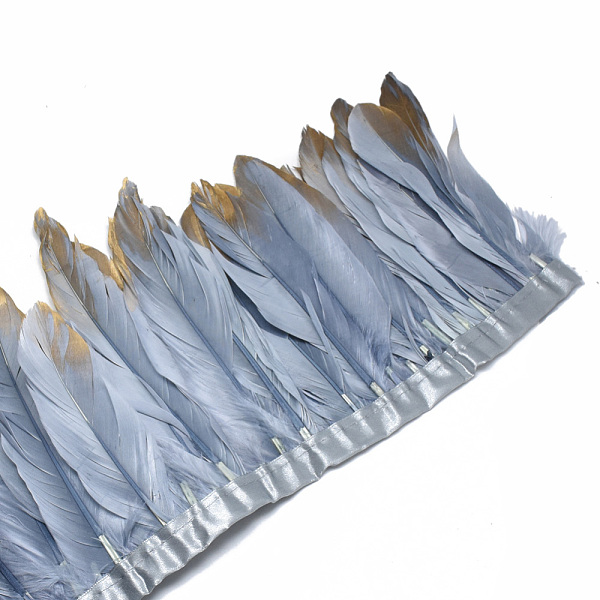 

PandaHall Golden Plated Goose Feather Cloth Strand Costume Accessories, Dyed, Light Steel Blue, 150~180x4mm, about 2m/bag Feather Feather...