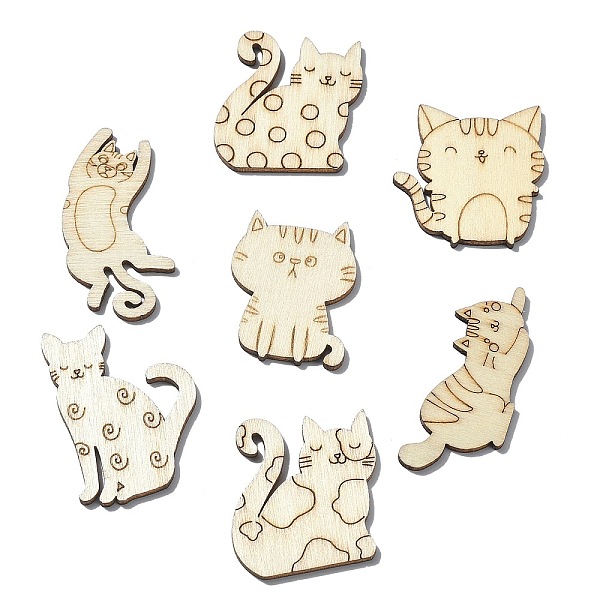 

PandaHall Unfinished Wood Cutouts, for Children DIY Craft Toy, Cat Shape, 1.7~3.45x2.3~4.06x0.2cm, 7 styles, 100pcs/bag Wood Cat Shape..., Orange