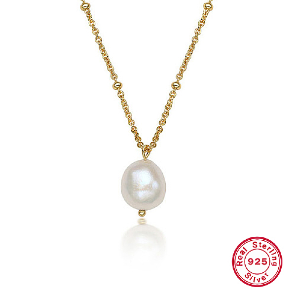 

PandaHall 925 Sterling Silver Pendant Necklaces for Women, with Natural Baroque Pearl and Satellite Chains, Real 18K Gold Plated, 15.75 inch...