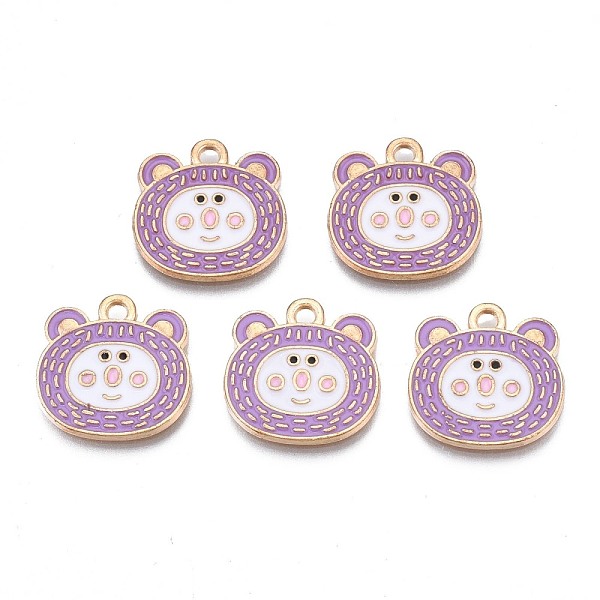 

PandaHall Alloy Enamel Pendants, Cadmium Free & Nickel Free & Lead Free, Light Gold, Bear Head, Medium Purple, 16x16x1.5mm, Hole: 1.6mm...