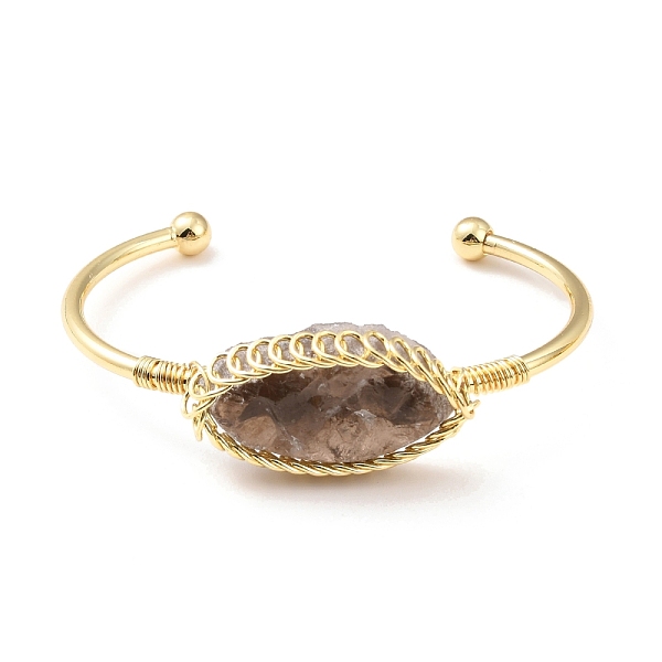 

PandaHall Natural Smoky Quartz Horse Eye Wrapped Cuff Bangle, Brass Torque Bangle for Women, Golden, Cadmium Free & Lead Free, Inner...