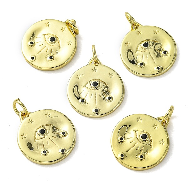 

PandaHall Rack Plating Brass Micro Pave Cubic Zirconia Pendants, Long-Lasting Plated, Lead Free & Cadmium Free, Flat Round with Evil Eye..., Black