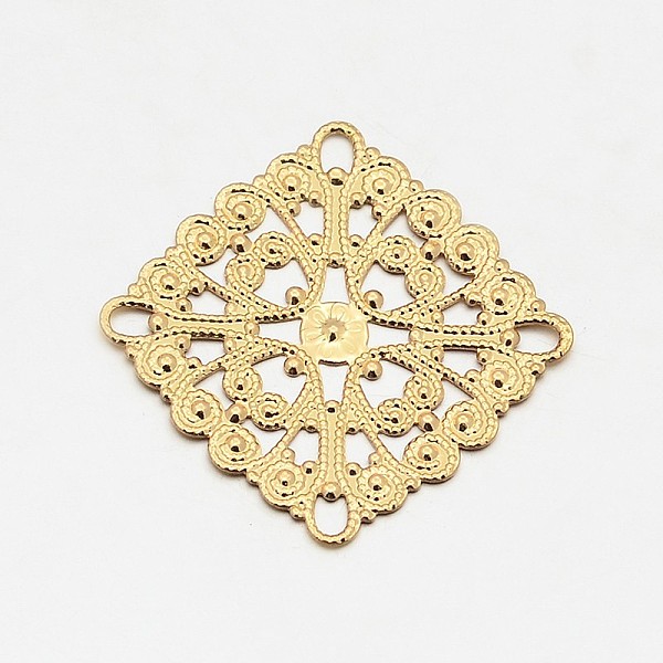 

PandaHall Brass Rhombus Filigree Findings, Golden, 35x0.8mm, Hole: 2.5mm Brass Rhombus