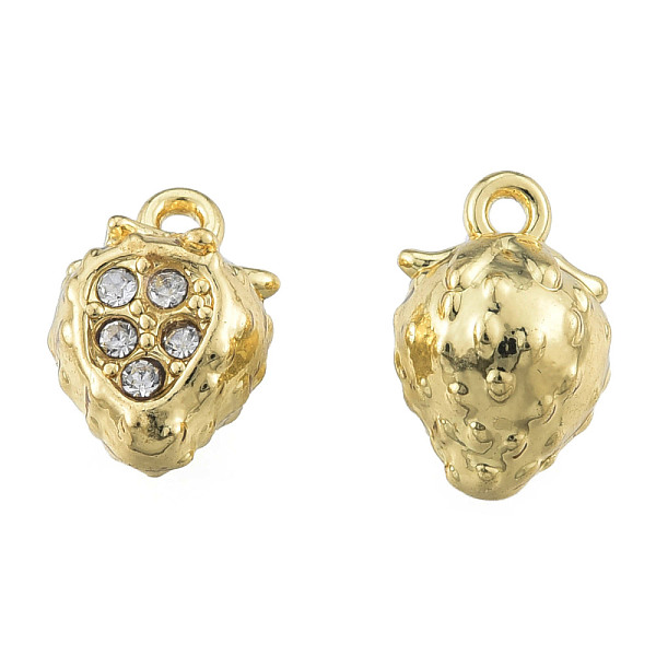 

PandaHall Rack Plating Alloy Charms, with Crystal Rhinestone, Cadmium Free & Nickel Free & Lead Free, Strawberry, Light Gold, 12.5x8x7.5mm..., Clear