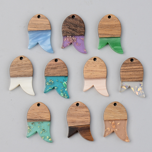 

PandaHall Resin & Walnut Wood Pendants, Fish, Mixed Color, 28x18x3mm, Hole: 2mm Resin+Wood Fish Multicolor