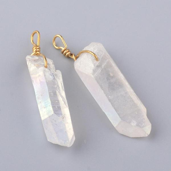 

PandaHall Electroplate Natural Quartz Crystal Pendants, Rock Crystal, with Brass Findings, Clear, 35~50x8~13x6~11mm, Hole: 3mm Quartz...