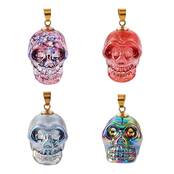

PandaHall Spritewelry 4Pcs 4 Style Electroplate K9 Glass Pendants, with Golden Plated Brass Bails, Skull, Halloween, Mixed Color..., Multicolor