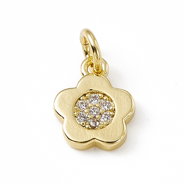 

PandaHall Brass Micro Pave Cubic Zirconia Charms, with Jump Rings, 5-Petal Flower Charm, Real 18K Gold Plated, 9.5x7.7x1.5mm, Hole: 3mm..., Clear