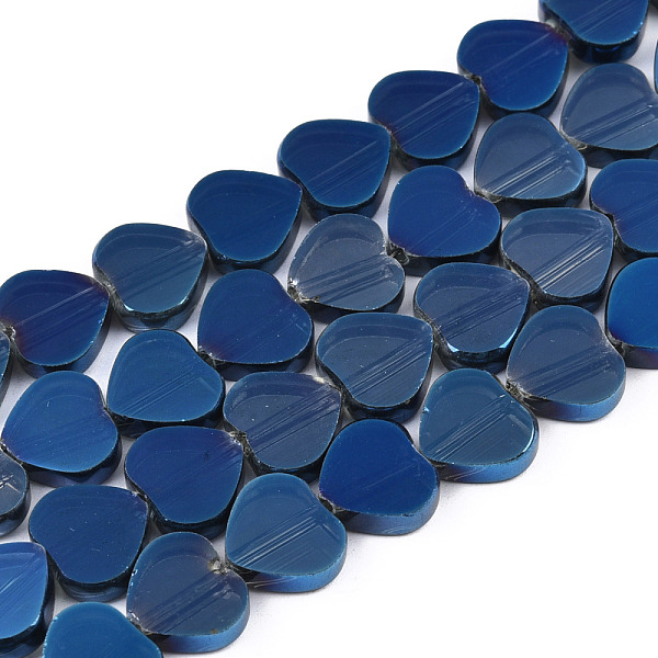 

PandaHall Electroplate Glass Beads Strands, Heart, Medium Blue, 9.5x10.5x3mm, Hole: 0.8mm, about 60pcs/strand, 21.65 inch(55cm) Glass Heart
