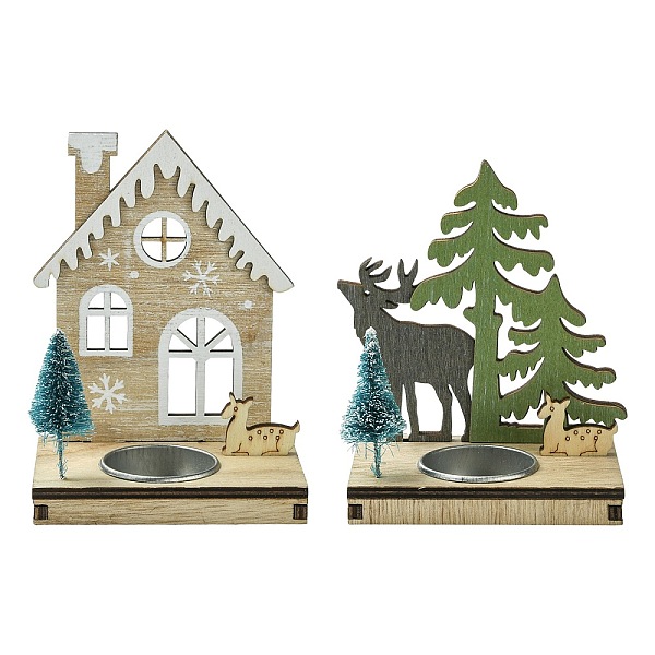 1セット2個、2種類のスタイルのクリスマス木製キャンドルスティック、ミックスカラー