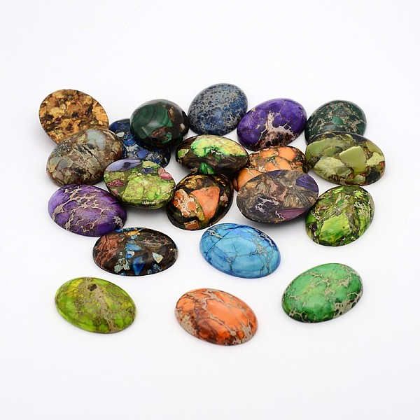 

PandaHall Dyed Natural Regalite/Imperial Jasper/Sea Sediment Jasper Oval Dome Flatback Gemstone Cabochons, Mixed Color, 30x22x8mm Imperial..., Multicolor