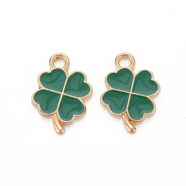 

PandaHall Alloy Enamel Pendants, Clover, Light Gold, Teal, 18x12x2mm, Hole: 2mm Alloy+Enamel Clover Cyan