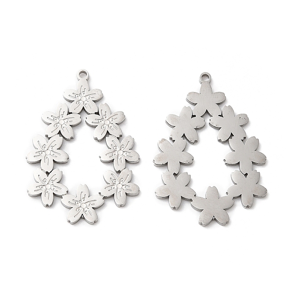 

PandaHall 316L Surgical Stainless Steel Pendants, Teardrop with Sakura Flower Charm, Stainless Steel Color, 30x20.8x1mm, Hole: 1.4mm 316L...