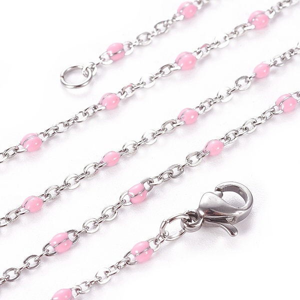 

PandaHall 304 Stainless Steel Cable Chain Necklaces, with Enamel Links and Lobster Claw Clasps, Solder, Pearl Pink, 17.7 inch(45cm)...