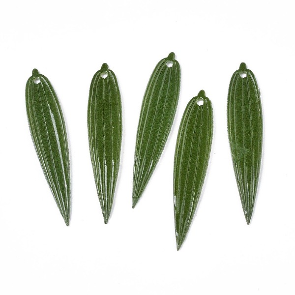 

PandaHall Plastic Pendants, Leaf, Dark Green, 40x8x1mm, Hole: 1mm Plastic Leaf