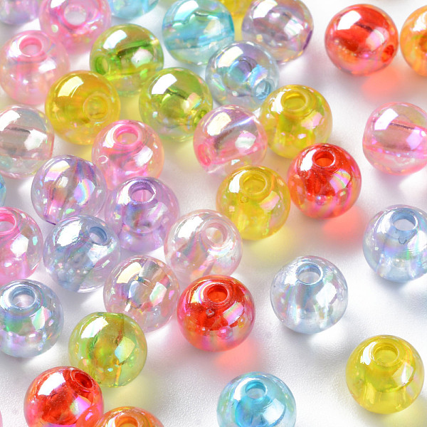 

PandaHall Transparent Acrylic Beads, AB Color Plated, Round, Mixed Color, 8x7mm, Hole: 2mm, about 1745pcs/500g Acrylic Round Multicolor