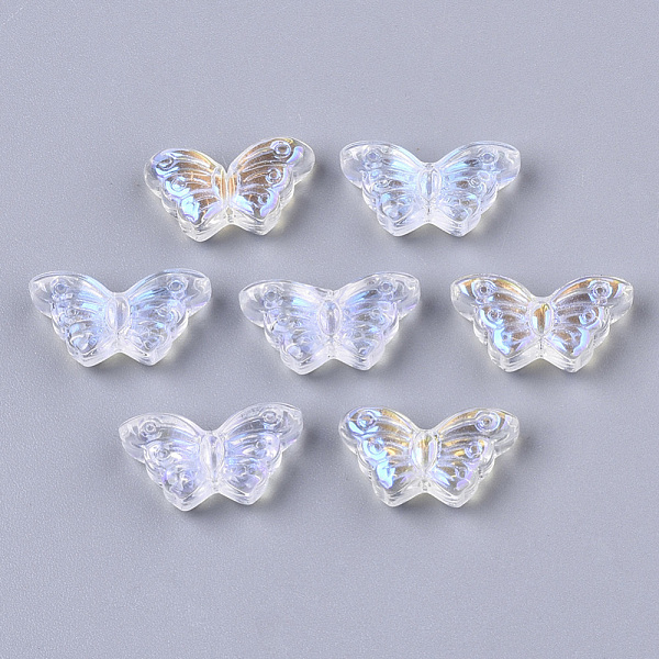 

PandaHall Transparent Glass Beads, AB Color Plated, Butterfly, Clear AB, 8x15x4mm, Hole: 1mm Glass Butterfly White