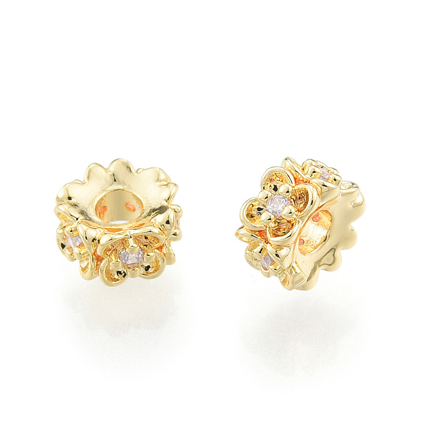 

PandaHall Brass Spacer Beads, with Crystal Rhinestone, Nickel Free, Flower, Real 18K Gold Plated, 5.5x3mm, Hole: 2mm Brass+Rhinestone Flower