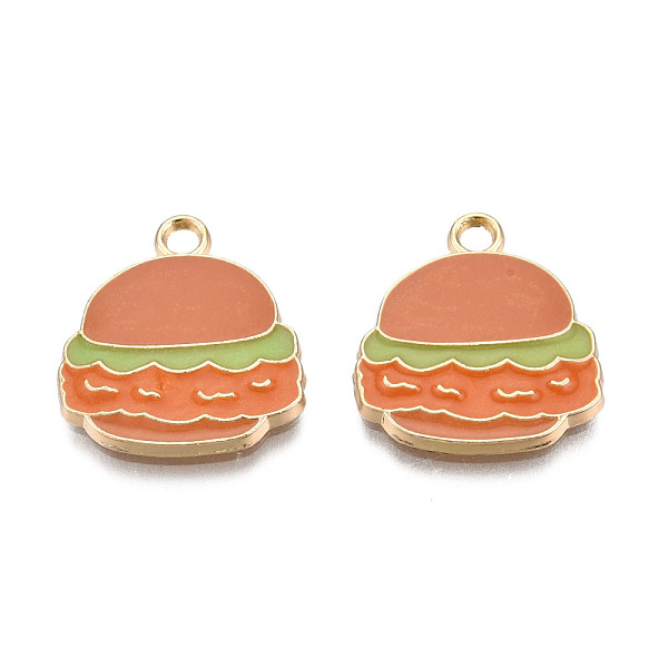 

PandaHall Eco-Friendly Zinc Alloy Pendants, with Enamel, Cadmium Free & Nickel Free & Lead Free, Hamburger, Light Gold, Camel, 18x16x2mm..., Brown