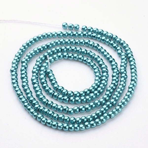 

PandaHall Glass Pearl Beads Strands, Pearlized, Round, Teal, 3~4mm, Hole: 1mm, about 190~200200pcs/strand, 25.59 inch(65cm) Glass Round Cyan