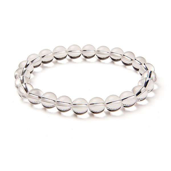 

PandaHall SUNNYCLUE Semi Precious Gemstone 8mm Round Beads Stretch Bracelet Prom Party Jewelry about 7" Unisex Quartz