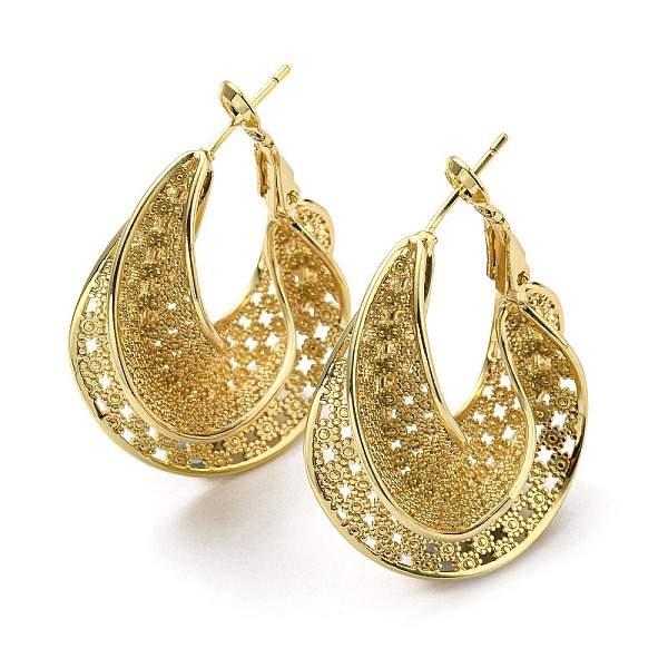 

PandaHall Rack Plating Brass Twist Teardrop Hoop Earrings, Lead Free & Cadmium Free, Real 18K Gold Plated, 36x33x13mm Brass Teardrop