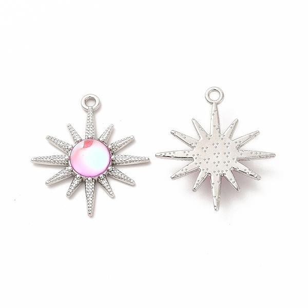 

PandaHall Rack Plating Alloy Pendants, Sun Charms, with Resin, Platinum, Cadmium Free & Nickel Free & Lead Free, Pearl Pink, 28x25x5mm, Hole...