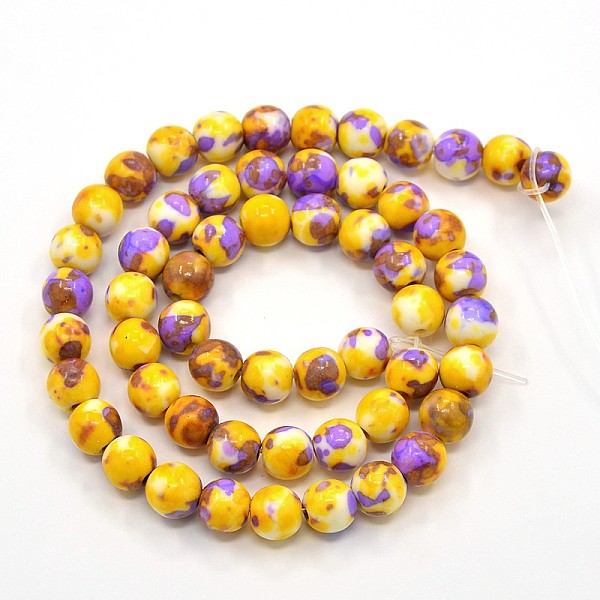 

PandaHall Synthetic Ocean White Jade Beads Strands, Dyed, Round, Goldenrod, 8mm, Hole: 1mm, about 52pcs/strand, 15.35 inch Ocean White Jade..., Gold