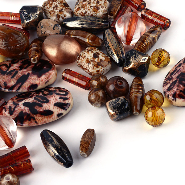 

PandaHall Acrylic Beads, Mixed Shapes, Saddle Brown, 5.5~28x6~20x3~11mm, Hole: 1~5mm Acrylic Mixed Shapes