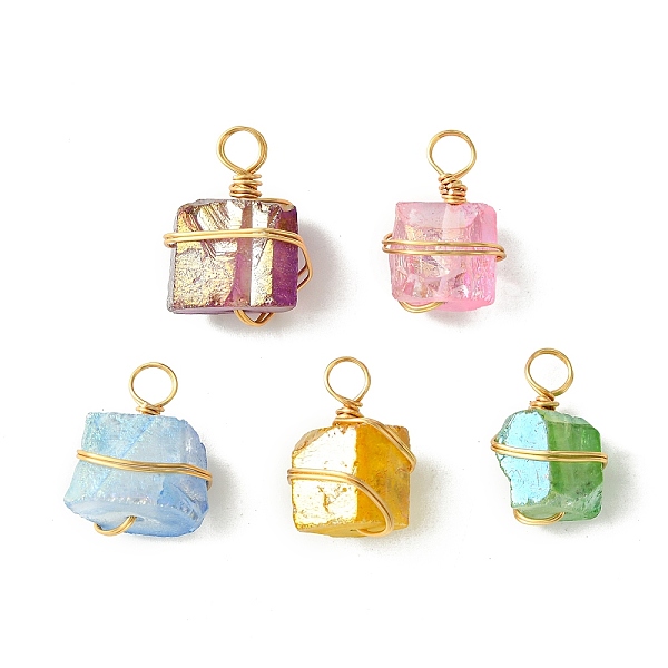 

PandaHall Electroplated Natural Quartz Copper Wire Wrapped Pendants, Irregular Shape Charms, Mixed Color, Light Gold..., Multicolor
