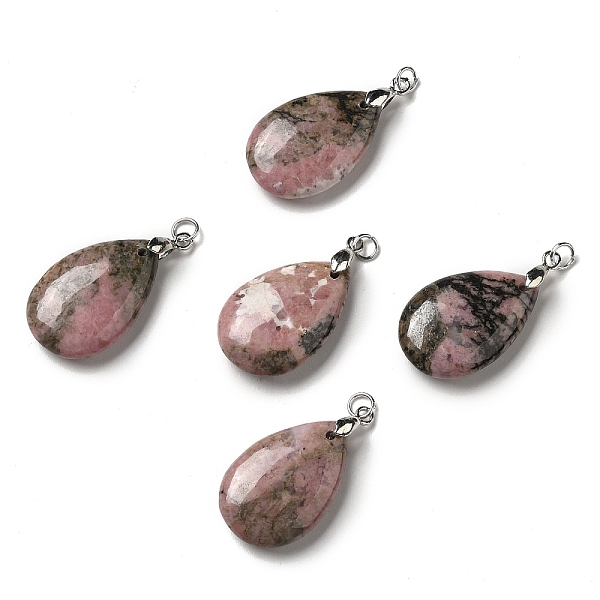 

PandaHall Natural Rhodonite Pendants, Teardrop Charms, with Platinum Plated Brass Snap on Bails, Lead Free & Cadmium Free...