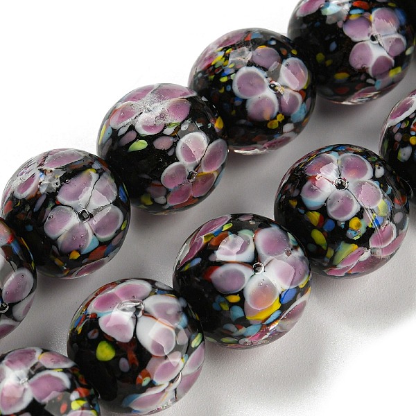 

PandaHall Handmade Inner Flower Lampwork Beads Strands, Round, Hot Pink, 14mm, Hole: 2mm, 25pcs/strand, 12.99 inch Lampwork Round Pink