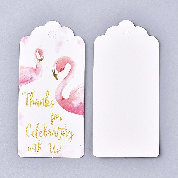 

PandaHall Paper Gift Tags, Hang Tags, with Cotton Cord, for Wedding/Valentine's Day/Thanksgiving, Rectangle, Flamingo Pattern..., Pink