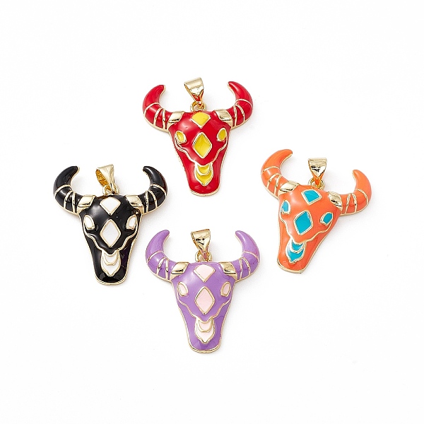 

PandaHall Brass Enamel Pendants, OX Head Charm, Lead Free & Cadmium Free, Real 18K Gold Plated, Mixed Color, 26x22.5x5mm, Hole: 3.5x4.5mm..., Multicolor