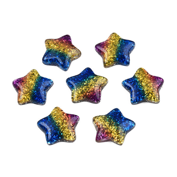 

PandaHall Rainbow Resin Cabochons, with Glitter Powder, Star, Colorful, 16x16x5mm Resin Star