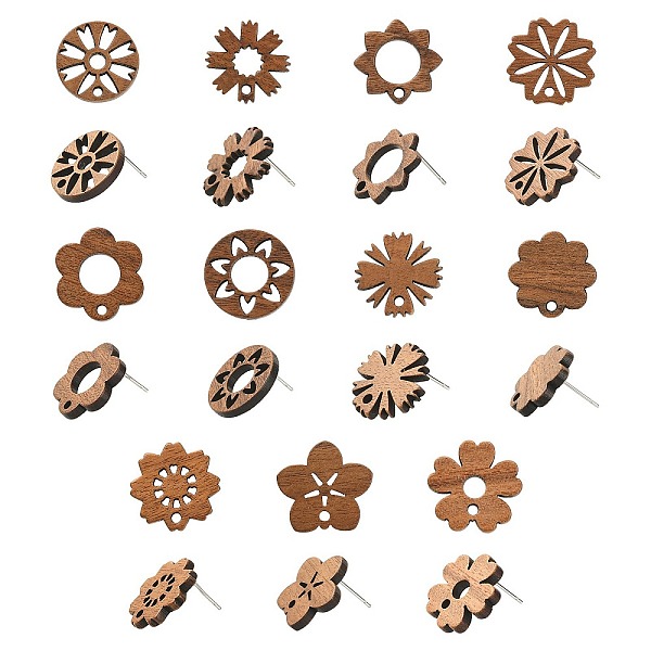 

PandaHall 22Pcs 11 Styles Walnut Wood Stud Earring Findings, with 316 Stainless Steel Pins and Holes, Leaf & Flower, Coconut Brown...