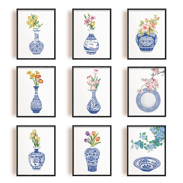 

PandaHall Oil Painting Style Chemical Fiber Canvas Hanging Wall Decor, Home Decoration Accessories, Rectangle with Blue & White Porcelain &...