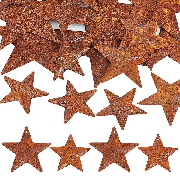 

PandaHall GORGECRAFT 50PCS 2 Sizes Rusty Metal Barn Star 1.5" 2" Vintage Antique Primitives Country Decor Tin Steel Stars with Holes Rustic...
