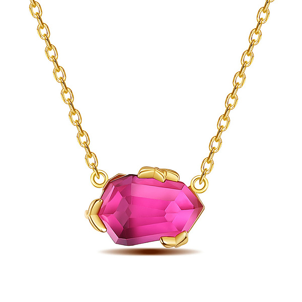 

PandaHall SHEGRACE 925 Sterling Silver Pendant Necklaces, with Rhinestone, Polygon, Real 14K Gold Plated, 14.17inch(36cm) Sterling Silver..., Pink