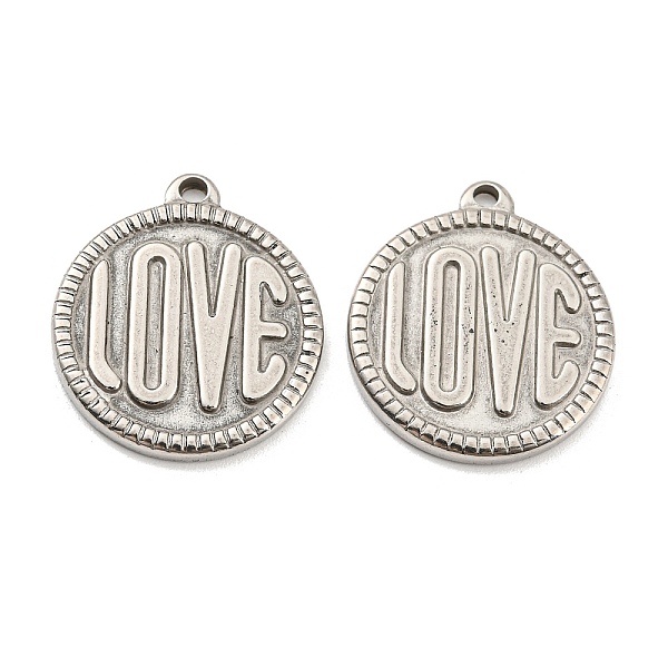 

PandaHall 201 Stainless Steel Pendants, Flat Round, with Word Love, Stainless Steel Color, 21x18x2mm, Hole: 1.5mm 201 Stainless Steel Flat...