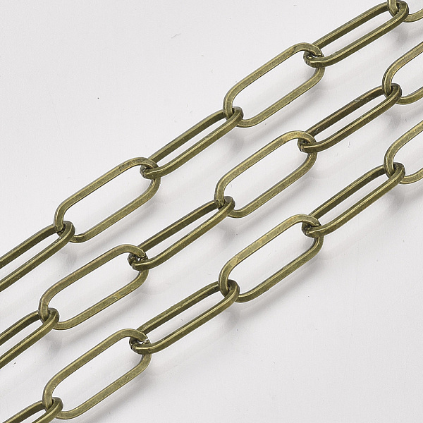 

PandaHall Unwelded Iron Paperclip Chains, Flat Oval, Drawn Elongated Cable Chains, with Spool, Antique Bronze, 16x7x1.6mm, about 82.02 Feet...