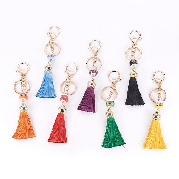 

PandaHall Handmade Porcelain Kitten Keychain, with Alloy Lobster Clasps, Iron Key Rings & Polyester Tassel, Maneki Neko/Beckoning Cat..., Multicolor