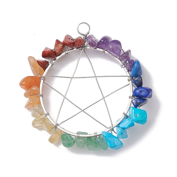 

PandaHall Chakra Gemstone Chips Copper Wire Wrapped Big Pendants, Pentagram Charms, Mixed Dyed and Undyed, Platinum, 49~50x44~49x7mm, Hole...