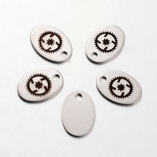 

PandaHall Spray Painted Stainless Steel Steampunk Pendants, Oval with Gear Pattern, Stainless Steel Color, 17x12x1mm, Hole: 2mm Stainless...