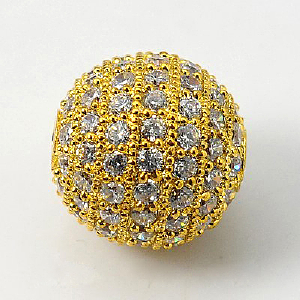 

PandaHall Cubic Zirconia Beads, with Brass Findings, Round, Golden, 8mm, Hole: 1mm Brass+Cubic Zirconia Round