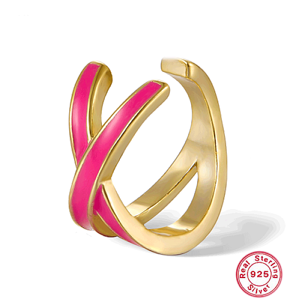 

PandaHall Real 18K Gold Plated 925 Sterling Silver Criss Cross Cuff Earring, with Enamel, Deep Pink, 13x13mm Sterling Silver