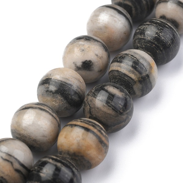 

PandaHall Natural Black Silk Stone/Netstone Round Beads Strands, 12mm, Hole: 1mm, about 34pcs/strand, 15.7 inch Netstone Round